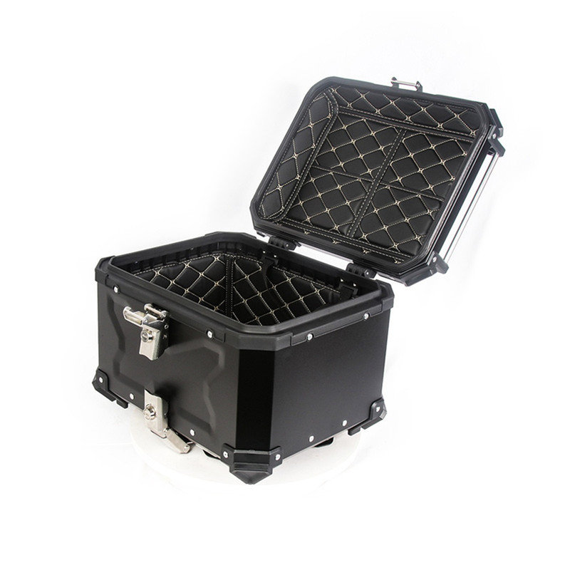 Motorcycle Top Case, 45L Motorbike Tail Box, Waterproof Aluminum Alloy Motorcycle Trunk, Motorcycle Top Box Luggage Storage Tour Box with Unique Security Lock, Base Plate & Install Tools