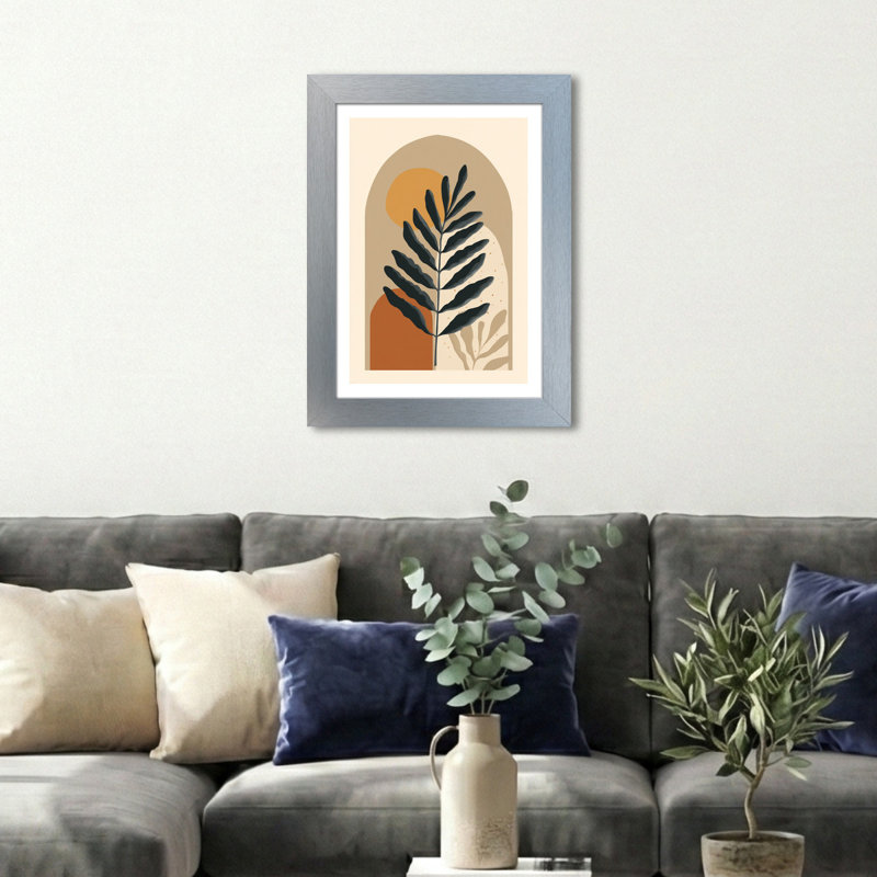 Scandinavian Botanical Fern Wall Art Giclee Art Print Minimal abstract fern in terracotta and charcoal, Home Decor art for plant lovers 1 Piece Wall Art