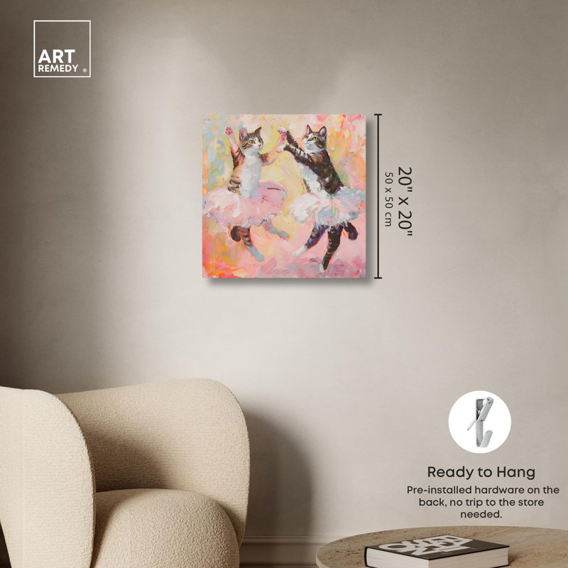 «Spring Cat Ballet Canvas» par Art Remedy, Toile tendue, H 20 po x l 20 po x P 1,5 po