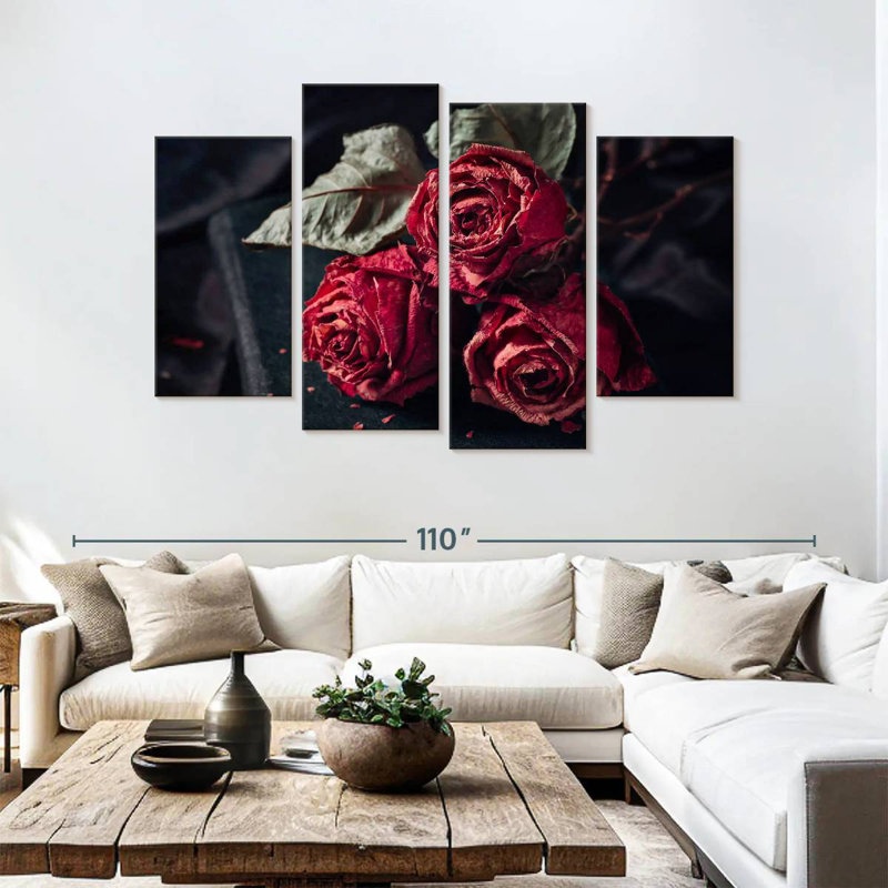 Hitzel roses rouges séchées, H 54 po x l 84 po