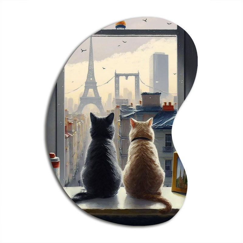 Lark Manor™ Two Cats In Paris III - Irregular Shape Cat Metal Wall Art ...