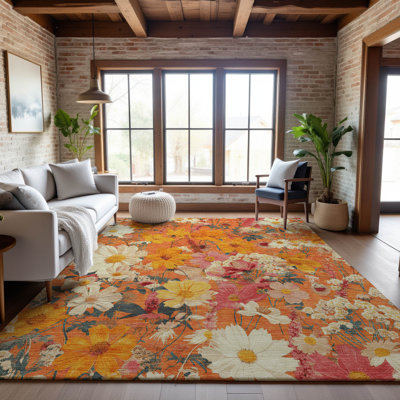 Premium Machine Washable Elize AMF1506 Floral Rug