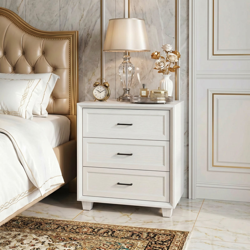 31.4" W Tall 3-Drawer Nightstand with Metal Slides, Wide Top & Anti-Tip Kit, White