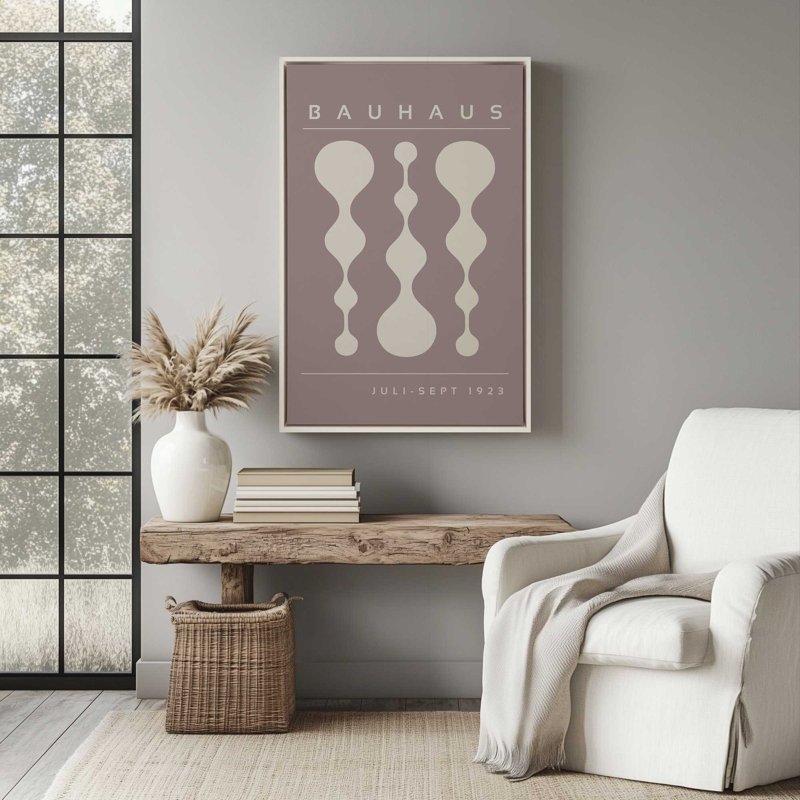 «Midnight Retro Bauhaus», reproduction sur toile encadrée, H 30,75 po x l 20,75 po, Cadre flottant blanc opaque, Rose