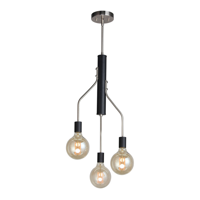 Luminaire suspendu sphère 3 lumières grappe Landy, Nickel satiné / noir