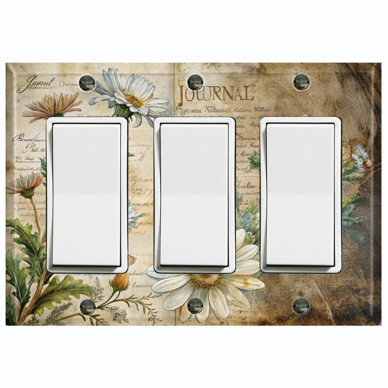 Couvercle de plaque d'interrupteur en métal; Fauteuil à bascule GFI 3 bandes US standard - Vintage Wildflower Journal