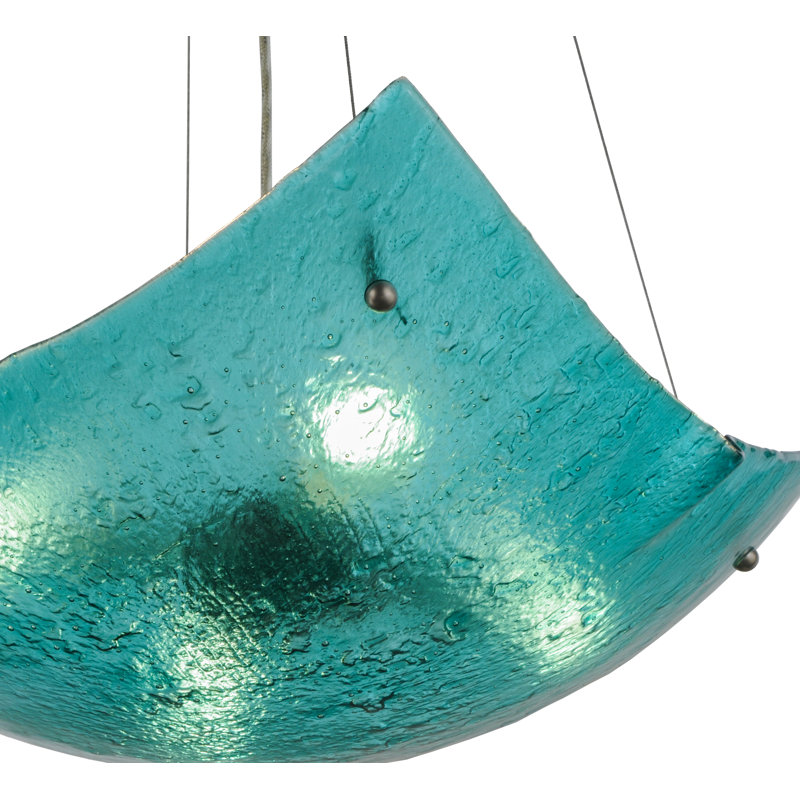 Meyda 26" Aquamarine Crinkle Glass & Brushed Nickel Chandelier