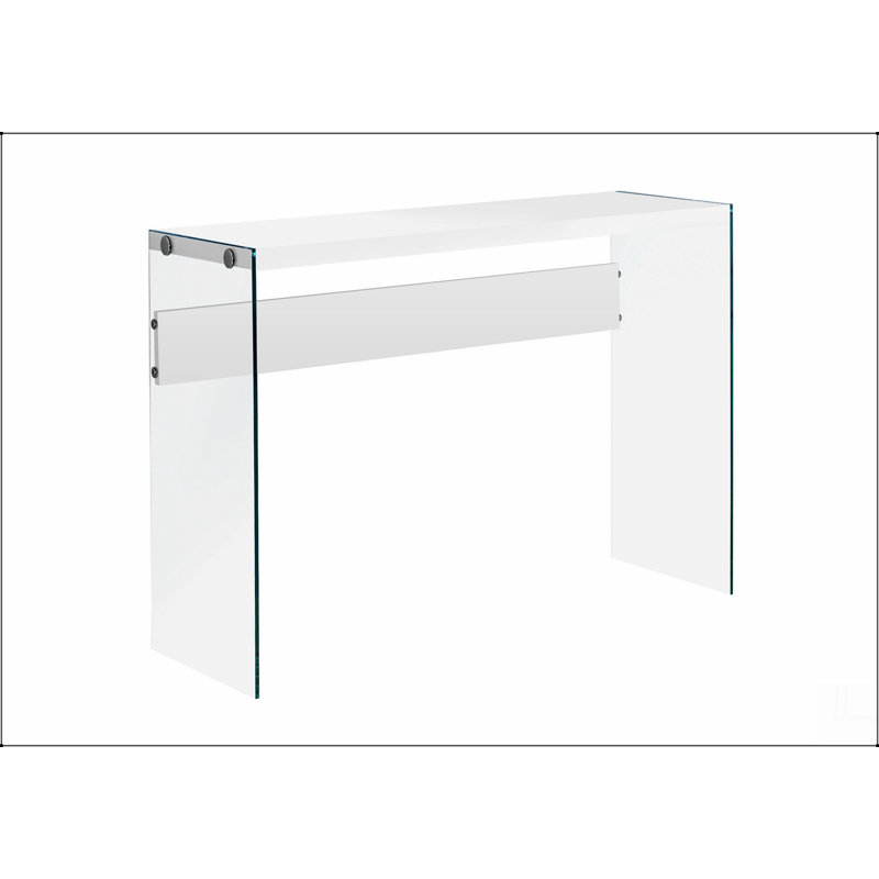 Accent Table, Console, Entryway, Narrow, Sofa, Glossy White Laminate, Clear Tempered Glass