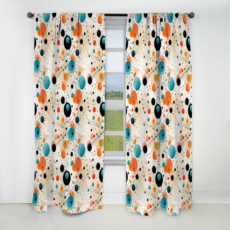 Motif à pois rétro Futurism - rideau abstrait - rideau occultant - 1 panneaux, L 52 po x L 84 po