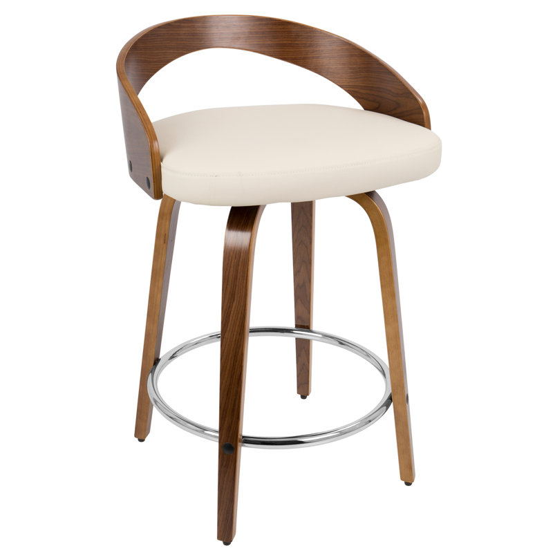 Tabouret de comptoir Grotto Mid-Century avec pivot en noyer avec similicuir crème par Lumisource - 2, Crème, crème, Brun
