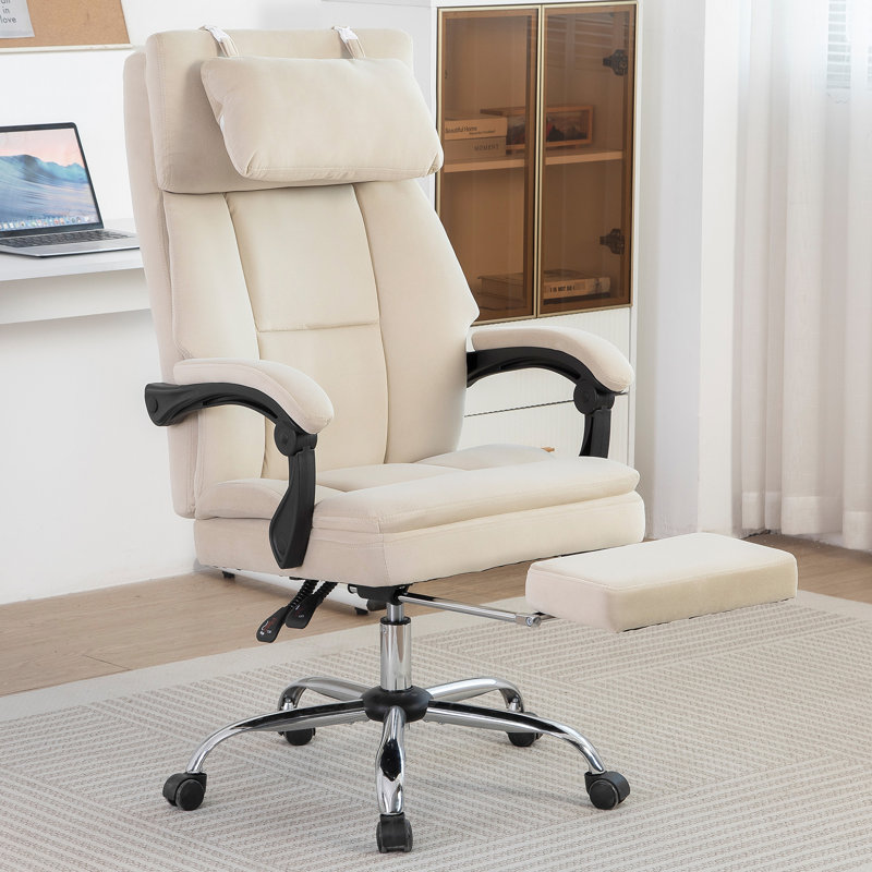 Chaise de bureau moderne en velours beige, avec soutien lombaire et coussins réglables supplémentaires, assise