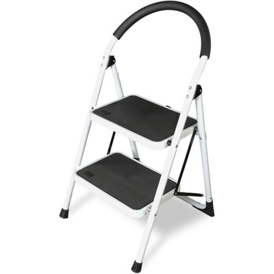 2 Step Ladder: Ergonomic Folding Stool With Anti-Slip Pedal, Step Stool With Padded Handle For Kitchen, Household, Offices. 400 Lb Capacity
