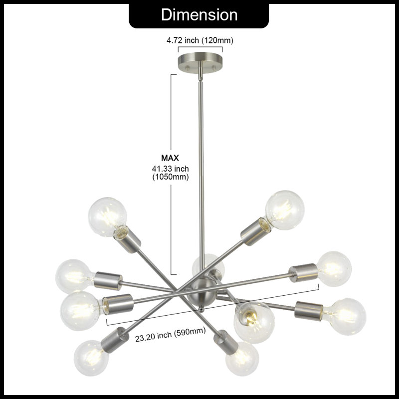 Lustre sphérique spoutnik 10 lumières Tekamah, Satin Nickel