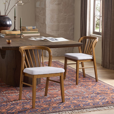 Mid-Century Modern Rubberwood Dining Chair with Upholstered Seat