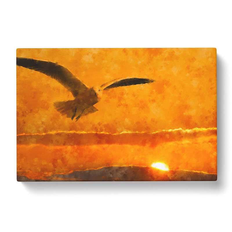 Seagull and Orange Sunset - Wrapped Canvas, 40cm H x 60cm W x 3cm D