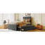 Lit plateforme tapissier simple avec lit gigogne et 3 tiroirs en lin gris-1012730504