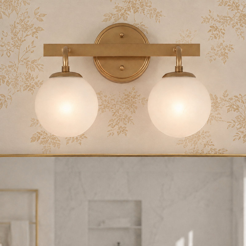 Ensemble de meuble-lavabo avec abat-jour incurvé en verre givré à 2 lumières Minimalist