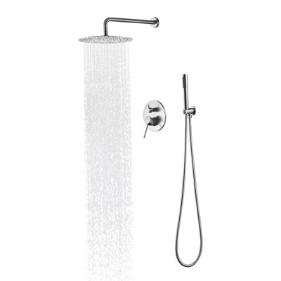 Ensemble de douche mural avec pomme de pluie en acier inoxydable de 10 po et soupape d'équilibre bidirectionnelle nickel brossé pour les salles de bain élégantes