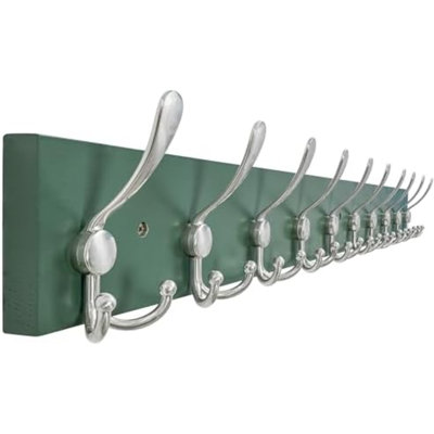 Porte-manteau mural en bois massif vert forêt Creations, 10 crochets, 97 cm de long - Cuisine, buanderie, entrée, salle de bain - Matériel de fixation inclus, porte-manteau mural, porte-serviettes