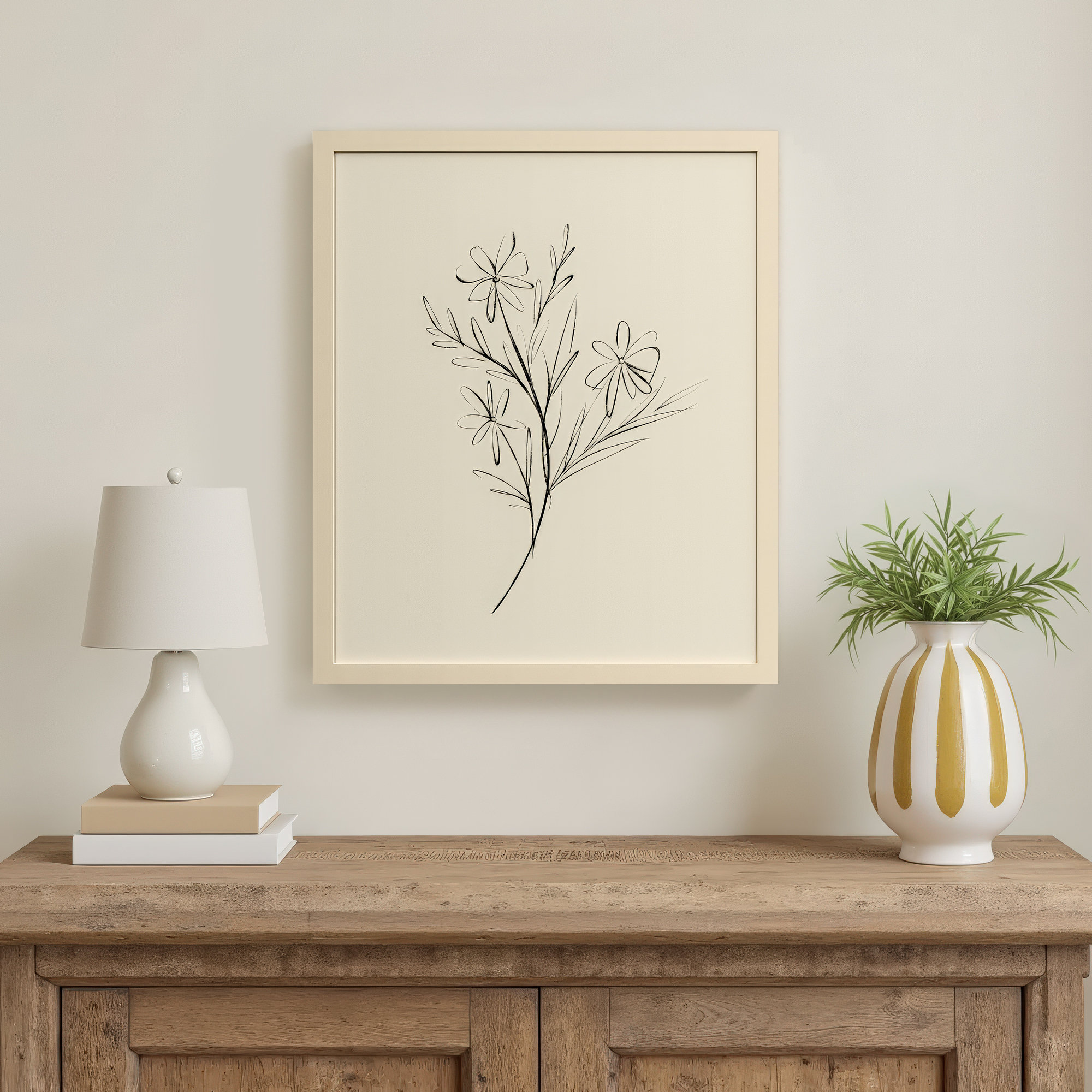 Line Drawn Flowers 1 by Border Bloom - Picture Frame Art, Brown Framed, 21" W x 25" H x 1" D