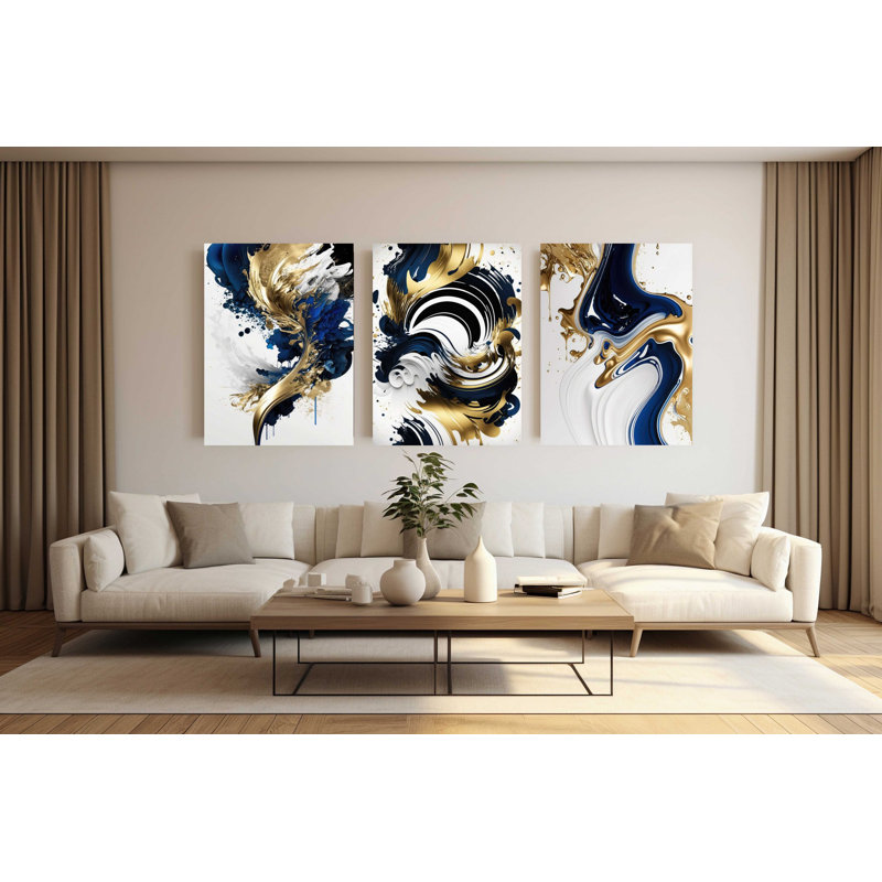 Abstract Splash Wall Print Acrylic 3 Pieces Set, 18" H x 37" W x 1" D