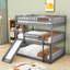 Lit double double au-dessus d'un lit double, lit en bois avec échelle intégrée et glissade-230761670