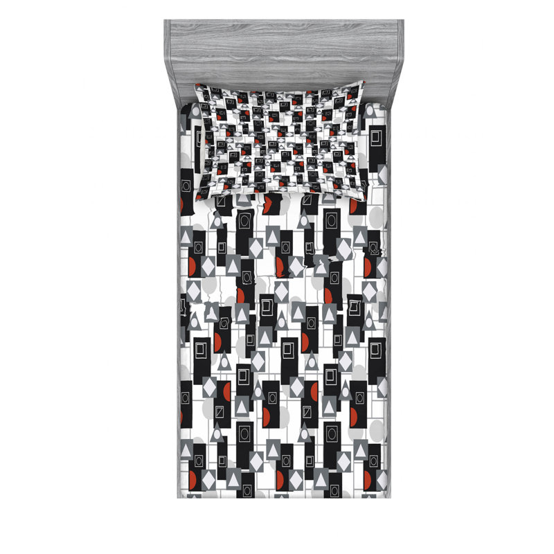 Microfiber Geometric Sheet Set, Twin XL Sheet Set with Fitted Sheet