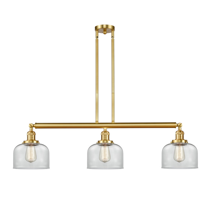 Luminaire suspendu pour îlot de cuisine 3 lumières avec abat-jour en verre Jebediah , Transparent, Or satiné, DEL 100 W