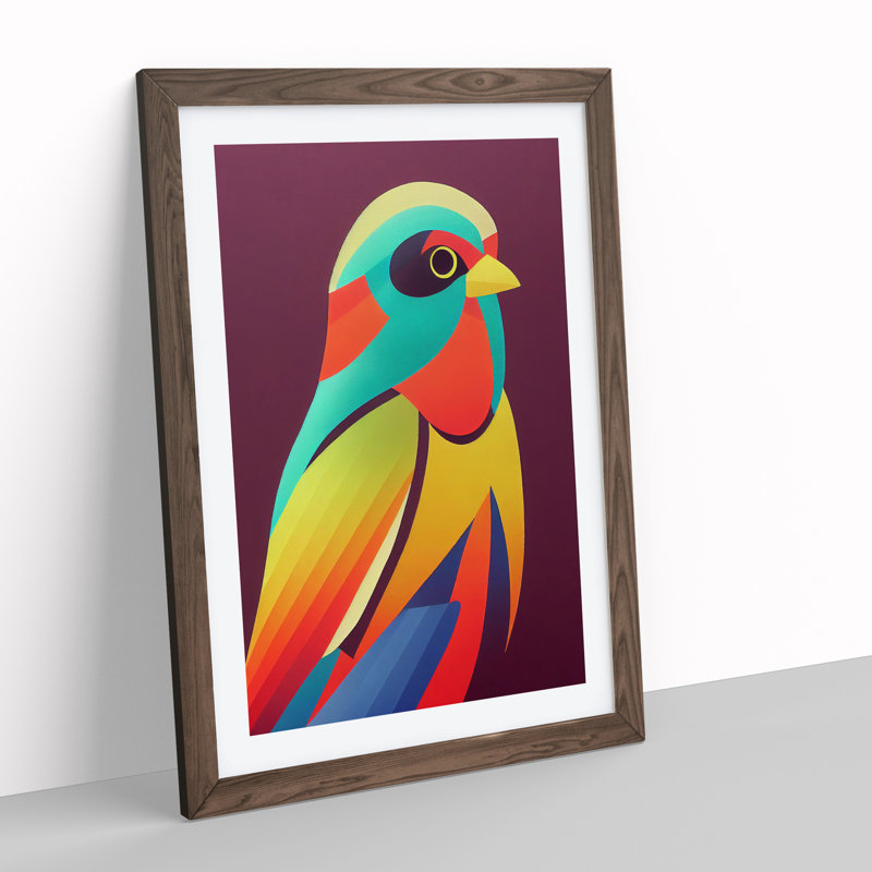 Colourful Bird No.2 Abstract - Wall Art, 48cm H x 36cm W, Walnut Framed