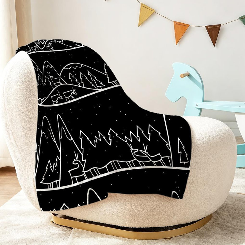 Jeté en molleton noir ultra doux en flanelle, impression mignonne de paysage hivernal, Throw 30" x 40"
