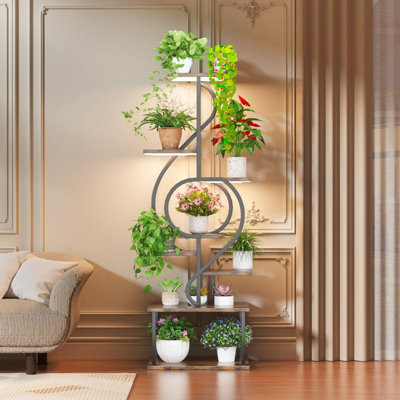 8 Tiered Plant Stand Indoor With Grow Light, Tall Plant Flower Shelf, Creative Note Shaped Plant Holder For Home, Patio by Arlmont & Co.
