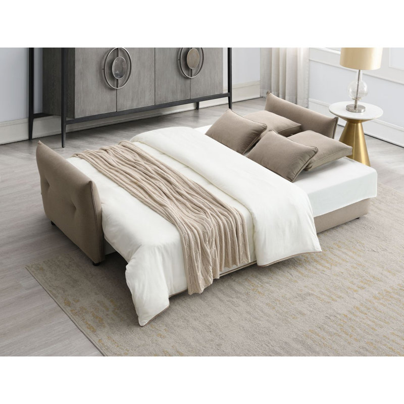 Brosius Pull-out Fabric Sleep Sofa, Beige, 36.06" H x 87.02" W x 32.02" D, Beige Fabric