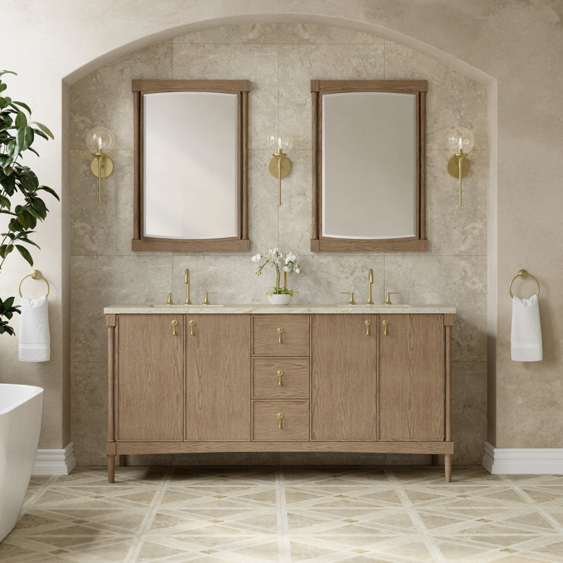 Kinnsden 72" W Double Vanity, Tajnar Eclos, Weathered Oak
