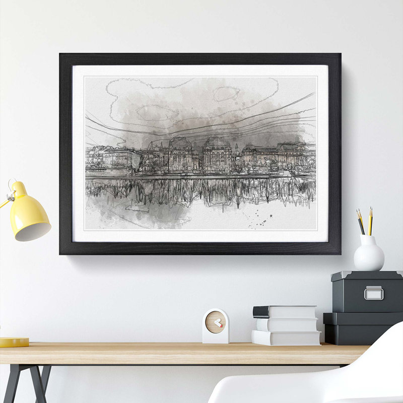 Reflection of Stockholm in Sweden in Abstract - Framed Print, 27cm H x 36cm W x 2cm D, Black Framed