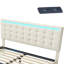 EU Double & King Floating Linen Bed Frame with Dual-Zone LED & USB Charging, Adjustable Tufted Headboard, Beige/Grey, 140/160x200cm-2033971437-2033971427