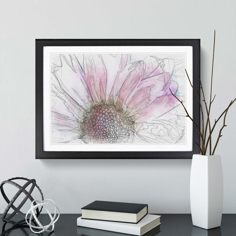 Pink Daisy Flower in Abstract - Framed Print, Black, 50cm H x 76cm W x 2cm D
