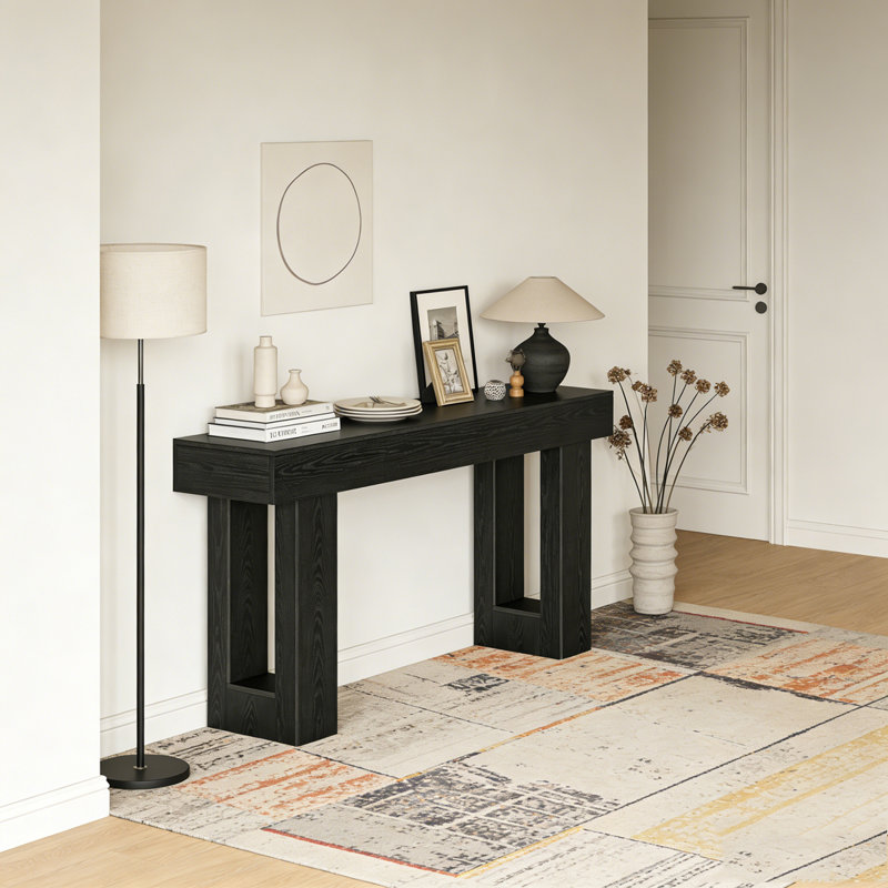 Wooden Sofa Console Table For Entryway, Noir