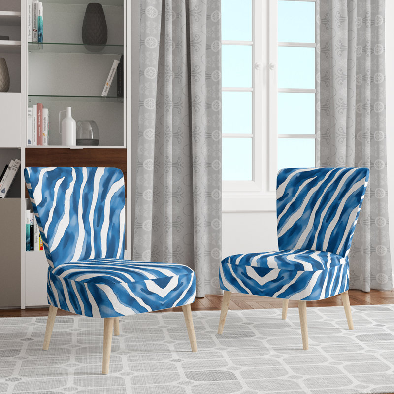 Chaise d'appoint rembourrée Zebra, Bleu marine/blanc
