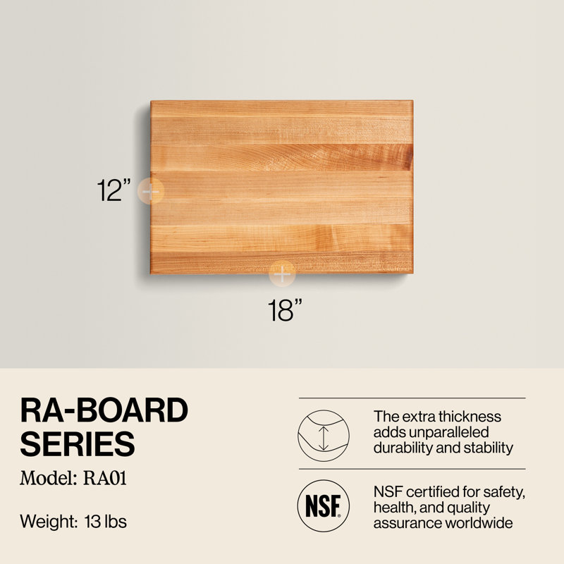John Boos Maple Wood Edge Grain Reversible Cutting Board, 18" L x 12" W 2.25"D, Maple