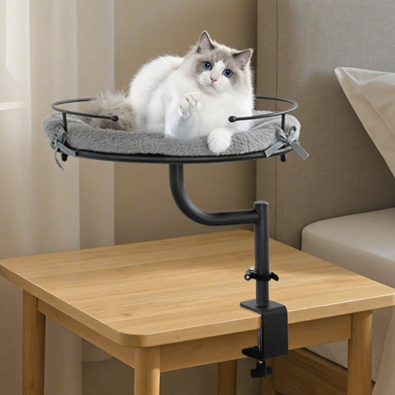 Cat Bed for Desk, Elevated Cat House Over Desk Height Adjustable Pet Bed 360° Rotation