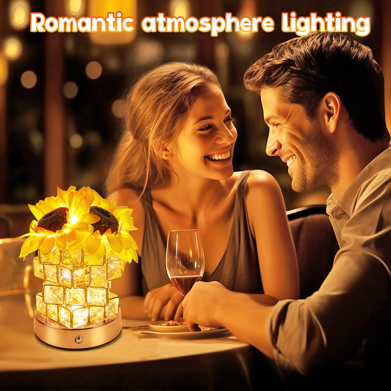 Sunway Sunflower desk lamp, Rechargeable Cordless Touch Desk Lamp, 3-color Unlimited Dimmable Nightlight, Holiday Restaurant Bedroom Bar Coffee Shop Birthday Gift,Mother's Day Gift