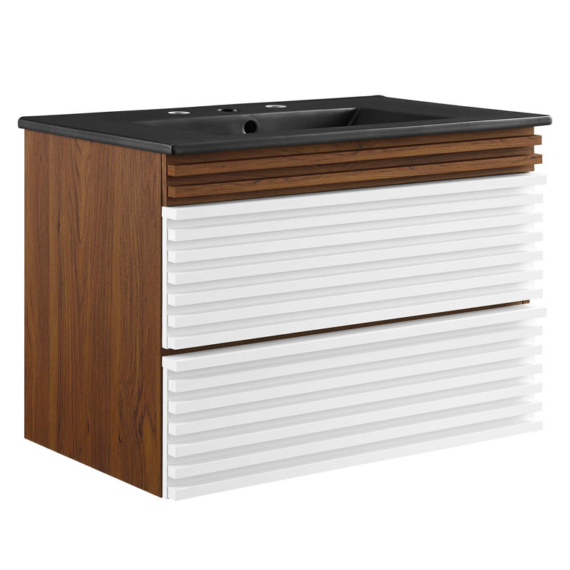 Render 30" Walnut and Black Wall-Mount Bathroom Vanity