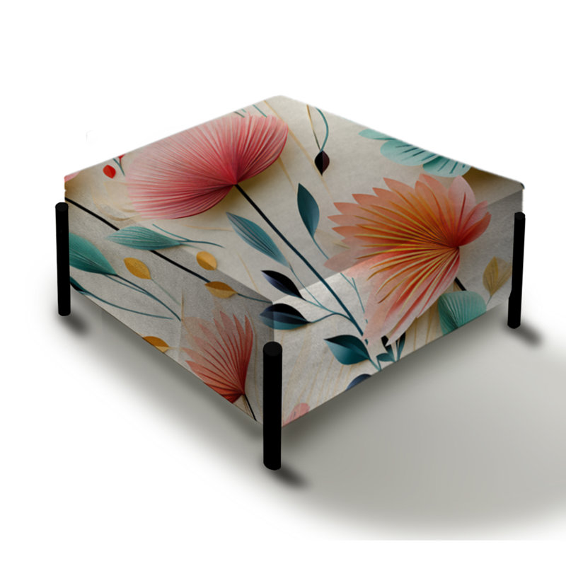 Composition botanique de fleurs de couleur pastel I - grand repose-pieds carré botanique