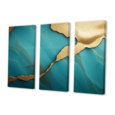 Toucher d'or sur agate turquoise - ensemble de décorations murales en marbre