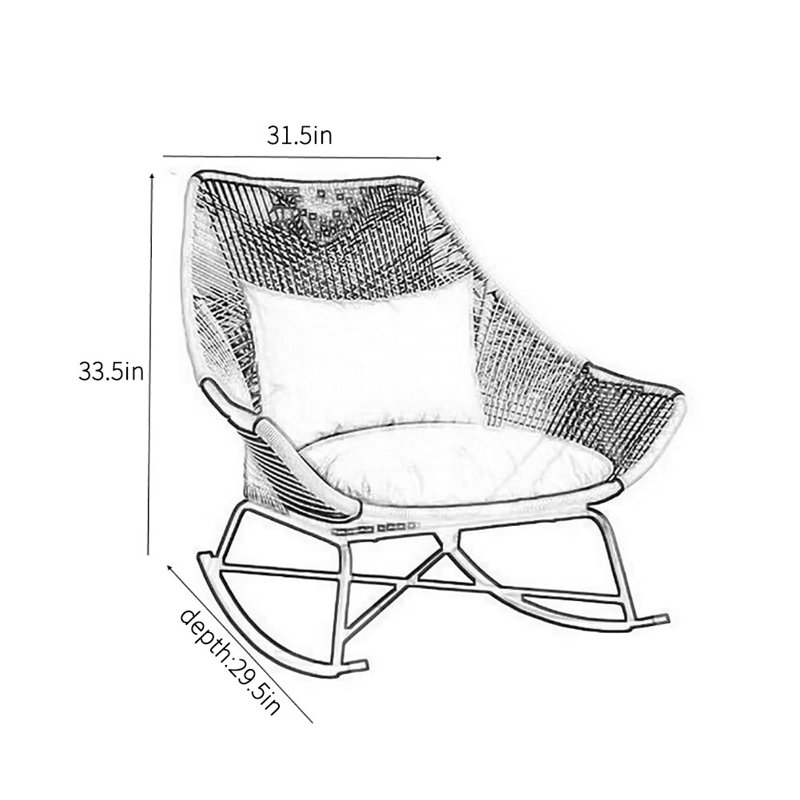 Chaise berçante décontractée en rotin de style nordique, Noir / Blanc cassé