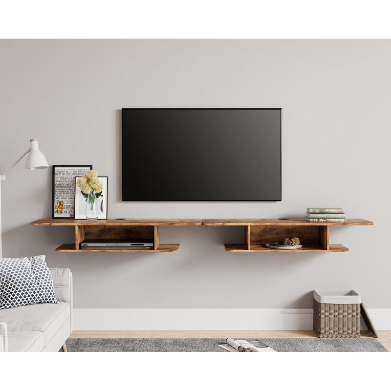 Meuble télé flottant pour téléviseur de 85 po ou moins Chadae, Brun rustique