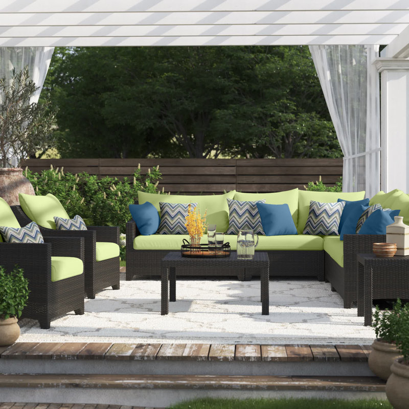 Fionnula 6 - Person Patio Conversation Set with Cushions, Canvas Ginkgo Sunbrella® Canvas