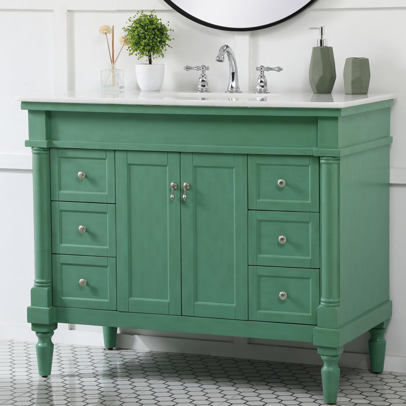 Ensemble de meuble-lavabo simple 42 po Lexington, Menthe rétro, Veines blanches / brunes