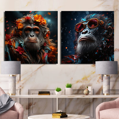 Fashion Orangutan Portrait - Animals Orangutan Square Collage Set Of 2