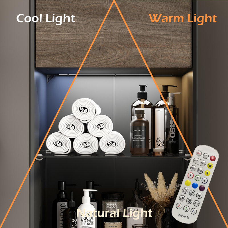 2-Door 5-Shelf Bathroom Storage Cabinet With LED Lights And Glass Shelves